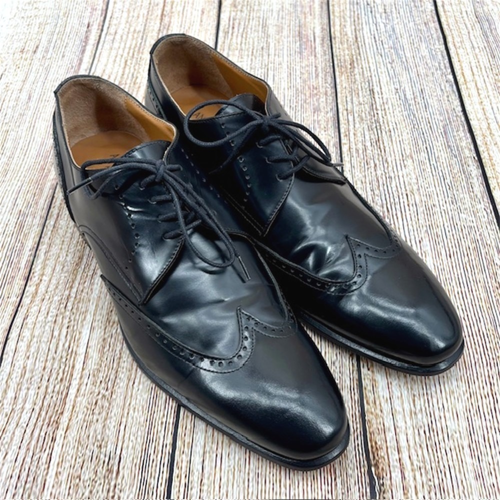Angelo Pallotta Men's Size 9 US 42 EU Black Leather Lace Up Wingtip Oxfords